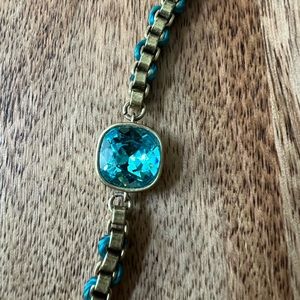 Silpada K&R Aqua Gem Bracelet - brass, crystal, cord